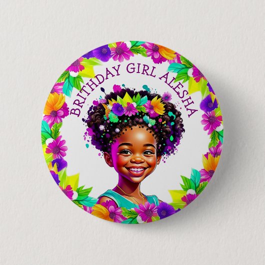 Badge Rond 5 Cm Fille d'anniversaire Africano-Américaine fille per (Devant)