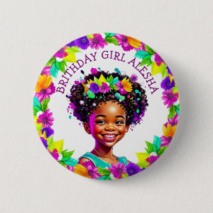 Badge Rond 5 Cm Fille d'anniversaire Africano-Américaine fille per