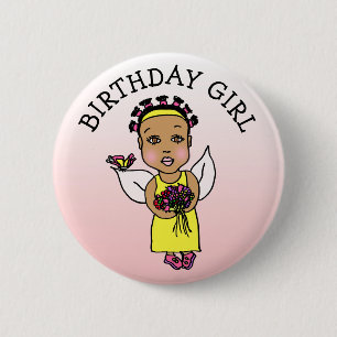 Badge Rond 5 Cm Fille d'anniversaire Afrique américaine Journal Bo