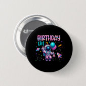 Badge Rond 5 Cm Fille d'anniversaire Astronaute Espace Système Sol (Devant & derrière)