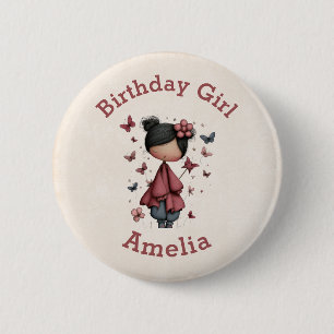 Badge Rond 5 Cm Fille d'anniversaire avec baguette magique et papi