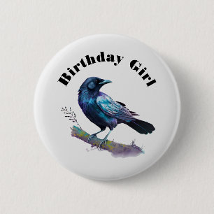 Badge Rond 5 Cm Fille d'anniversaire - Beau corbeau sur une branch