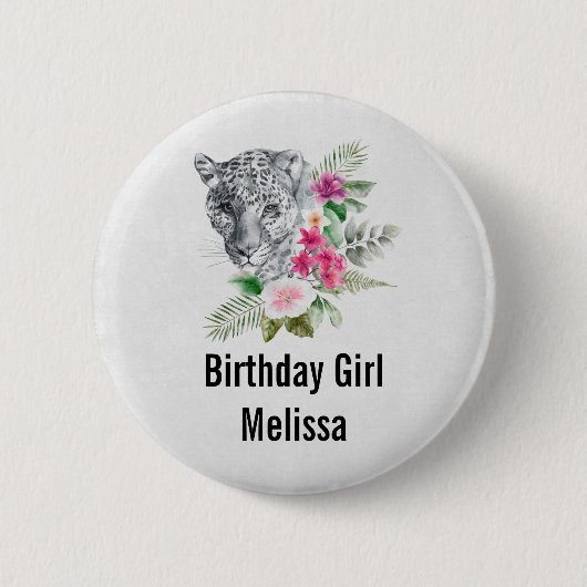 Badge Rond 5 Cm Fille d'anniversaire Belle Tête de léopard Aquarel (Devant)
