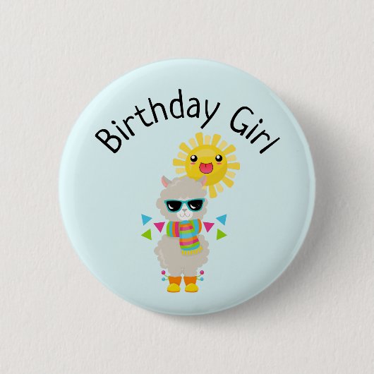 Badge Rond 5 Cm Fille d'anniversaire Cool Llama et souriant Kawaii (Devant)