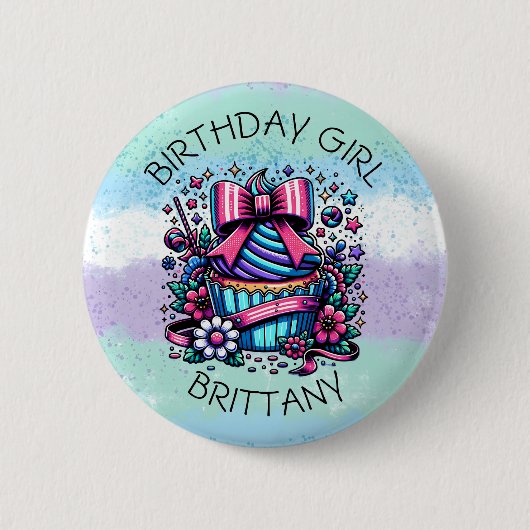 Badge Rond 5 Cm Fille d'anniversaire Cupcake Whimsical Personnalis (Devant)