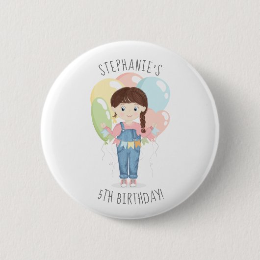 Badge Rond 5 Cm Fille d'anniversaire dans les salles Brunette (Devant)