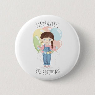 Badge Rond 5 Cm Fille d'anniversaire dans les salles Brunette