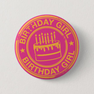 Badge Rond 5 Cm Fille d'anniversaire - effet jaune de tampon en