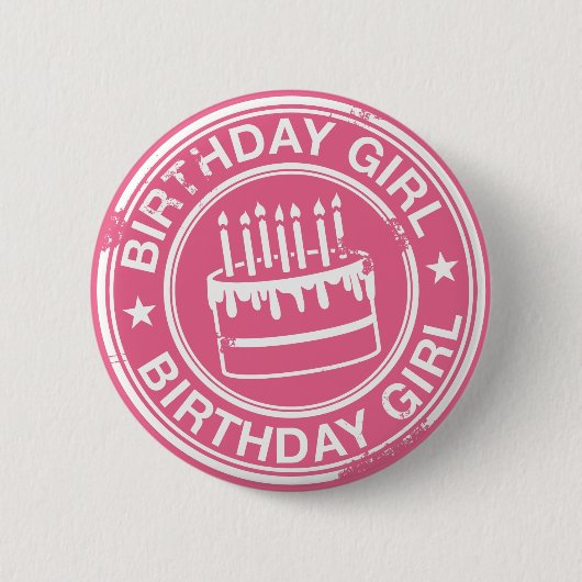 Badge Rond 5 Cm Fille d'anniversaire -effet tampon en caoutchouc b (Devant)