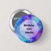 Badge Rond 5 Cm Fille d'anniversaire - Espace de galaxie violette (Devant & derrière)
