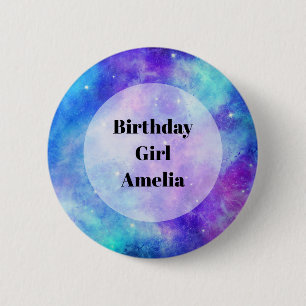 Badge Rond 5 Cm Fille d'anniversaire - Espace de galaxie violette