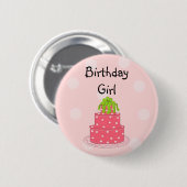 Badge Rond 5 Cm Fille d'anniversaire - Gâteau rose (Devant & derrière)