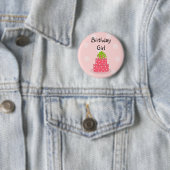 Badge Rond 5 Cm Fille d'anniversaire - Gâteau rose (En situation)