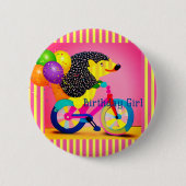Badge Rond 5 Cm Fille d'anniversaire Hérisson équitation Ballons d (Devant)