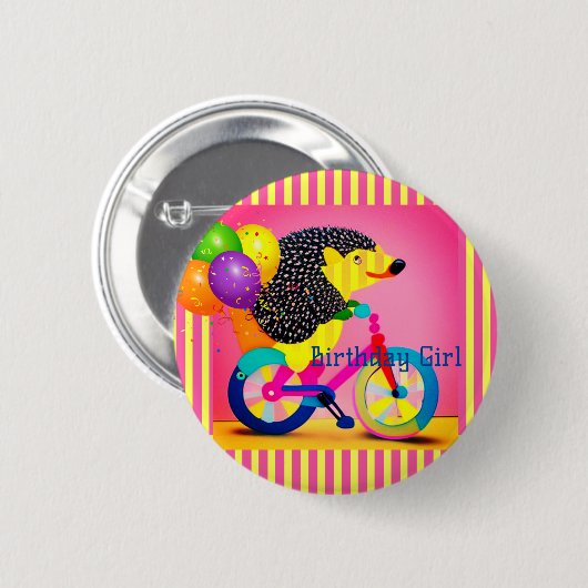 Badge Rond 5 Cm Fille d'anniversaire Hérisson équitation Ballons d (Devant & derrière)