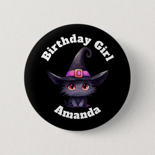 Badge Rond 5 Cm Fille d'anniversaire mignonne Chat noir portant un