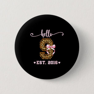 Badge Rond 5 Cm Fille d'anniversaire Nk Coquette Bow Bonjour 9 Ans