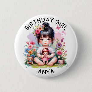 Badge Rond 5 Cm Fille d'anniversaire personnalisée