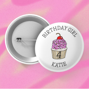 Badge Rond 5 Cm Fille d'anniversaire personnalisée   Nom et âge