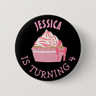 Badge Rond 5 Cm Fille d'anniversaire personnalisée Pink Cupcake Bu