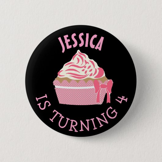 Badge Rond 5 Cm Fille d'anniversaire personnalisée Pink Cupcake Bu (Devant)