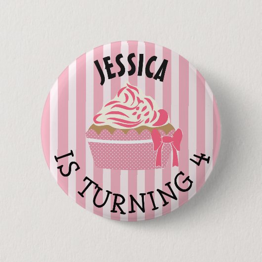 Badge Rond 5 Cm Fille d'anniversaire personnalisée Pink Cupcake Bu (Devant)