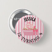 Badge Rond 5 Cm Fille d'anniversaire personnalisée Pink Cupcake Bu (Devant & derrière)
