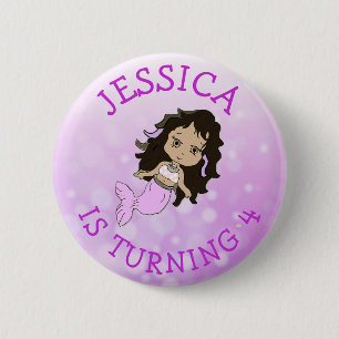 Badge Rond 5 Cm Fille d'anniversaire personnalisée Purple Mermaid