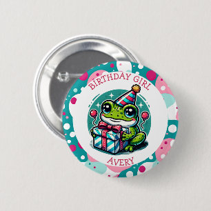 Badge Rond 5 Cm Fille d'anniversaire personnalisée   Thème grenoui
