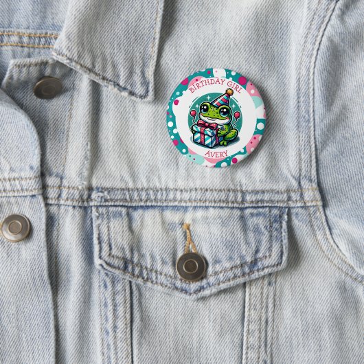 Badge Rond 5 Cm Fille d'anniversaire personnalisée | Thème grenoui (En situation)