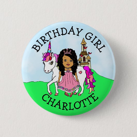 Badge Rond 5 Cm Fille d'anniversaire Personnaliser Bouton Princess (Devant)