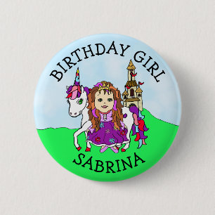 Badge Rond 5 Cm Fille d'anniversaire Personnaliser Bouton Princess