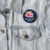 Badge Rond 5 Cm Fille d'anniversaire Roses de l'aquarelle (En situation)