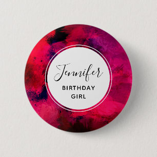 Badge Rond 5 Cm Fille d'anniversaire Rouge foncé et violet moderne