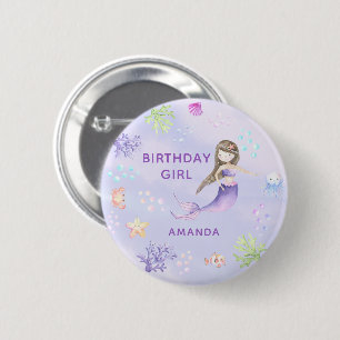 Badge Rond 5 Cm Fille d'anniversaire sirène