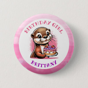 Badge Rond 5 Cm Fille d'anniversaire thème loutre