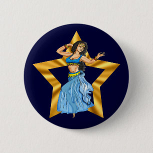 Badge Rond 5 Cm Fille de danse du ventre d'étoile