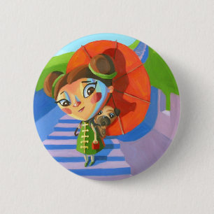 Badge Rond 5 Cm Fille de la Chine avec le carlin