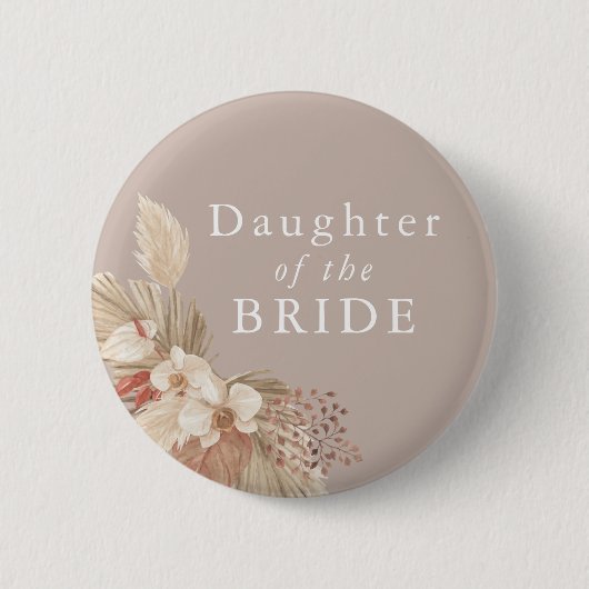 Badge Rond 5 Cm Fille de la mariée Boho Pampas Herbe Bouton (Devant)
