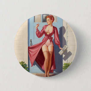 Badge Rond 5 Cm Fille de pin-up de journal du matin