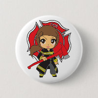 Fille de sapeur-pompier de brune de Kawaii -