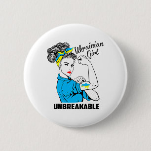 Badge Rond 5 Cm Fille de soutien à l'Ukraine Indestructible Forte