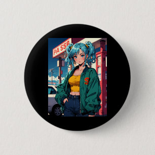 Badge Rond 5 Cm Fille de station-service d'anime rétro Mode de rue
