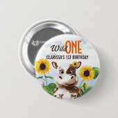 Badge Rond 5 Cm Fille de Tournesol de vache premier anniversaire (Devant & derrière)