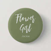 Badge Rond 5 Cm Fille des fleurs vert sauge blanc mariage (Devant)