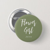 Badge Rond 5 Cm Fille des fleurs vert sauge blanc mariage (Devant & derrière)
