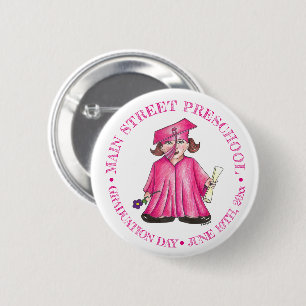 Badge Rond 5 Cm Fille Diplômée Pink Gown Casquette Préscolaire Gra