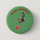 Badge Rond 5 Cm Fille Elf Sucre de canne Coeur Noël (Devant)