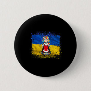 Badge Rond 5 Cm Fille en costume national ukrainien Drapeau de l'U