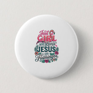 Badge Rond 5 Cm Fille flamant chrétien vintage